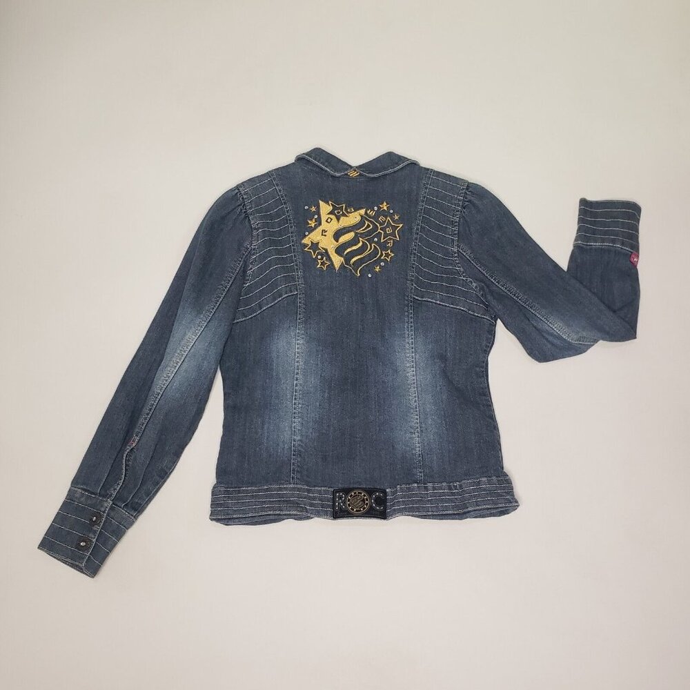 Rocawear Denim Jacket Girl Large 10/12 Medium Wash Magenta Satin Lined Y2K Retro - Picture 8 of 16